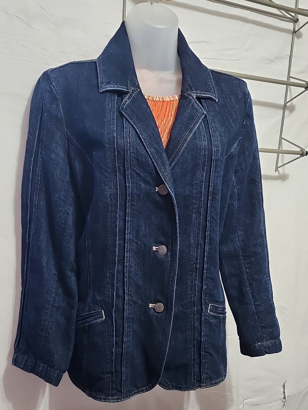 NWOT Sz8 J. Jill Dark Wash Blue Denim Blazer Jacket